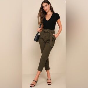 Lulu's Olive Green Crop Tie Pant
